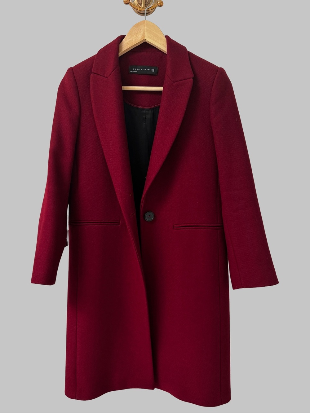 Zara Wine-Red Single-Button Wool Coat